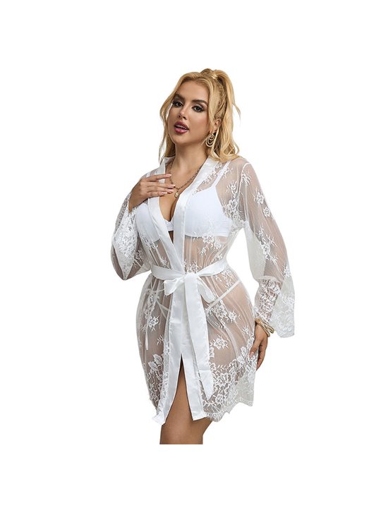 Subblime - 954369 Long Sleeve Nightgown With Floral Design White S/M