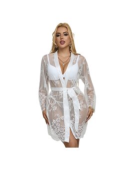Subblime - 954369 Long Sleeve Nightgown With Floral Design White S/M