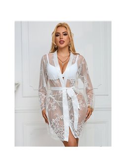 Subblime - 954369 Long Sleeve Nightgown With Floral Design White S/M