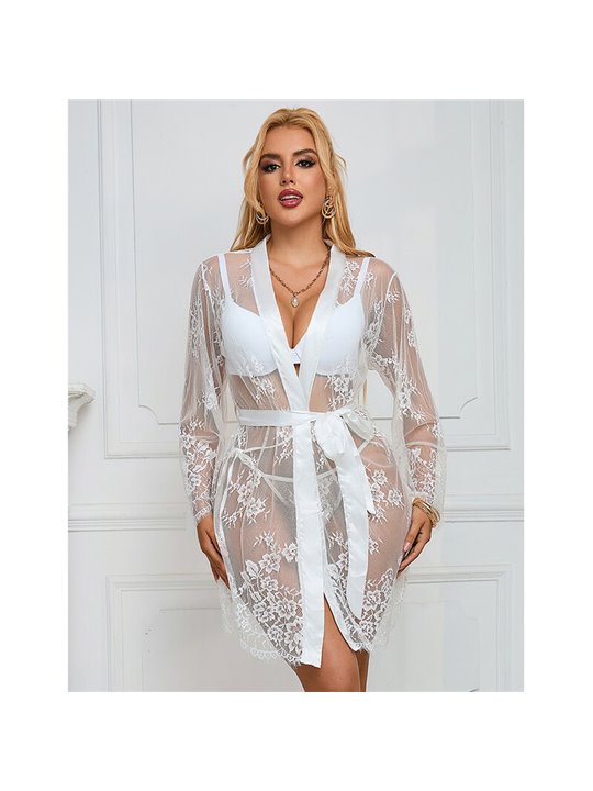 Subblime - 954369 Long Sleeve Nightgown With Floral Design White S/M
