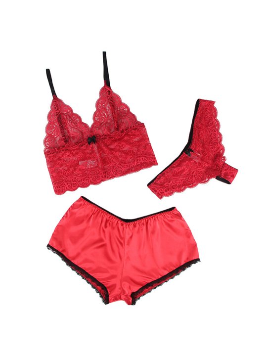Subblime 953904 - Bralette e Culotte in Seta e Pizzo + Slip Rosso L/XL
