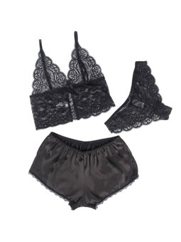 Subblime - 953911 Silk And Lace Nightgown + Panties Black S/M