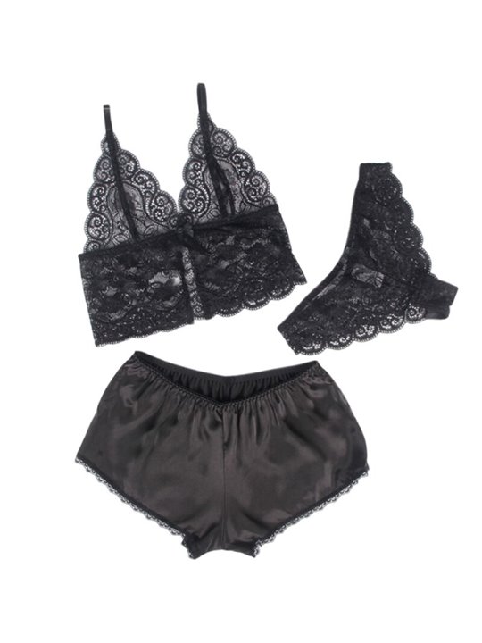 Subblime - 953911 Silk And Lace Nightgown + Panties Black S/M