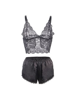 Subblime - 953911 Silk And Lace Nightgown + Panties Black S/M