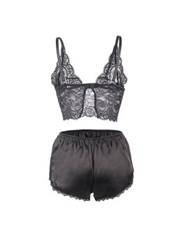 Subblime - 953911 Silk And Lace Nightgown + Panties Black S/M