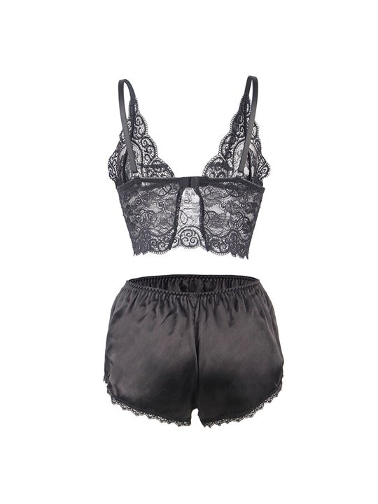 Subblime - 953911 Silk And Lace Nightgown + Panties Black S/M