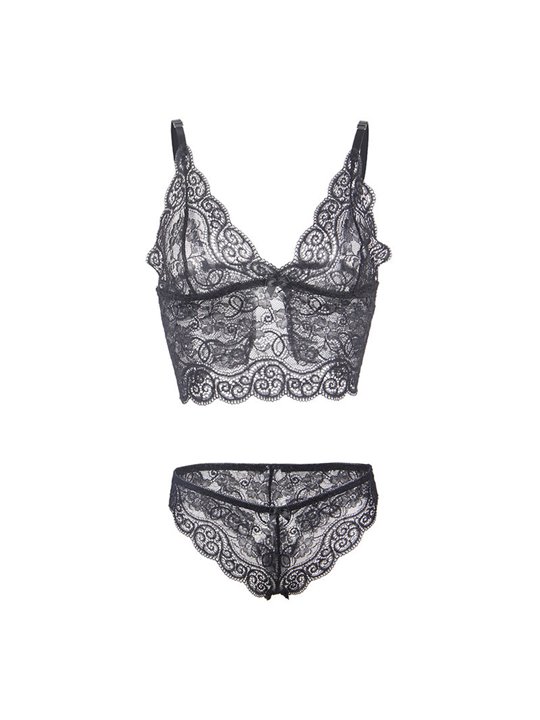 Subblime - 953911 Silk And Lace Nightgown + Panties Black S/M