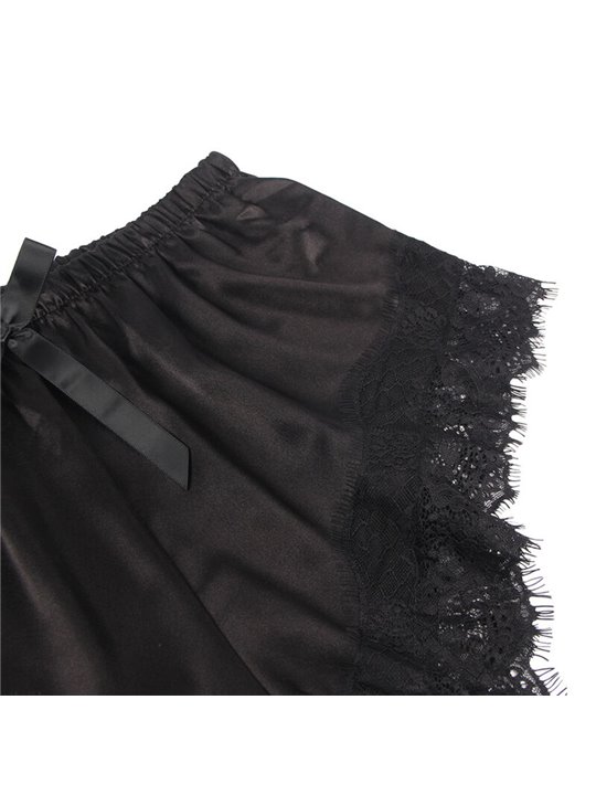 Subblime - 953935 Casual Silk Nightgown + Lace Pants Black S/M