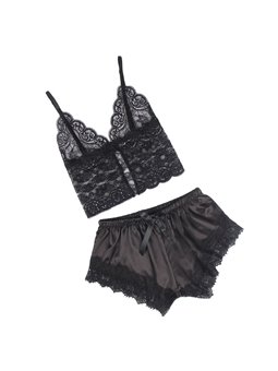 Subblime - 953942 Casual Silk Nightgown + Lace Pants Black L/Xl