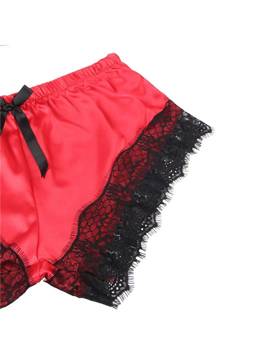 Subblime - 953959 Casual Silk Nightgown + Lace Pants Black/Red S/M