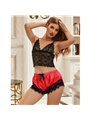 Subblime - 953966 Casual Silk Nightgown + Lace Pants Black/Red L/Xl