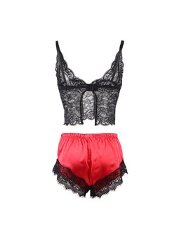 Subblime - 953966 Casual Silk Nightgown + Lace Pants Black/Red L/Xl