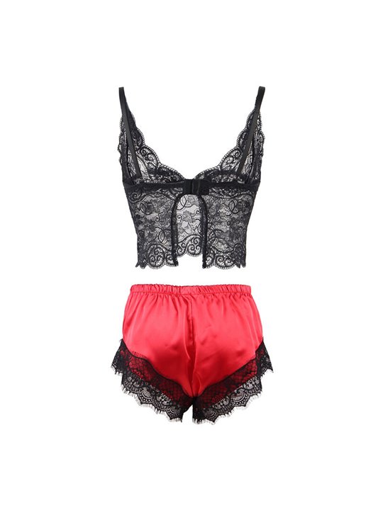 Subblime - 953966 Casual Silk Nightgown + Lace Pants Black/Red L/Xl
