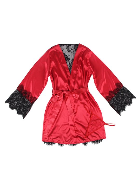 Subblime - 954017 Lace Sheer Back Camisole + Thong Red/Black S/M