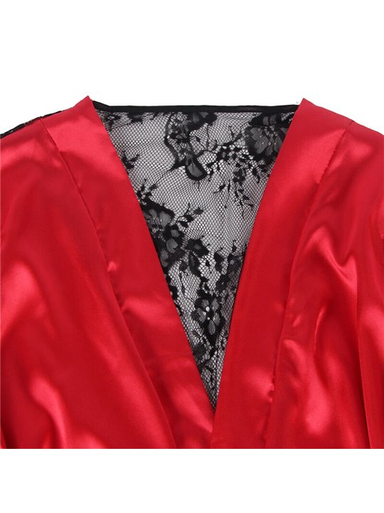 Subblime - 954017 Lace Sheer Back Camisole + Thong Red/Black S/M