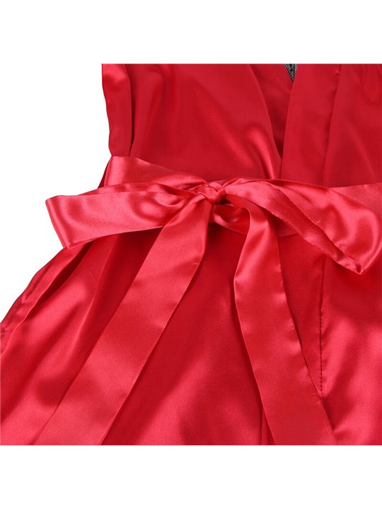 Subblime - 954017 Lace Sheer Back Camisole + Thong Red/Black S/M