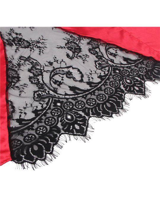 Subblime - 954024 Lace Sheer Back Camisole + Thong Red/Black L/Xl