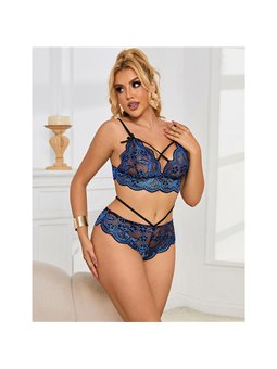 Subblime 954062 - Completo Intimo Reggiseno + Slip in Pizzo Blu S/M
