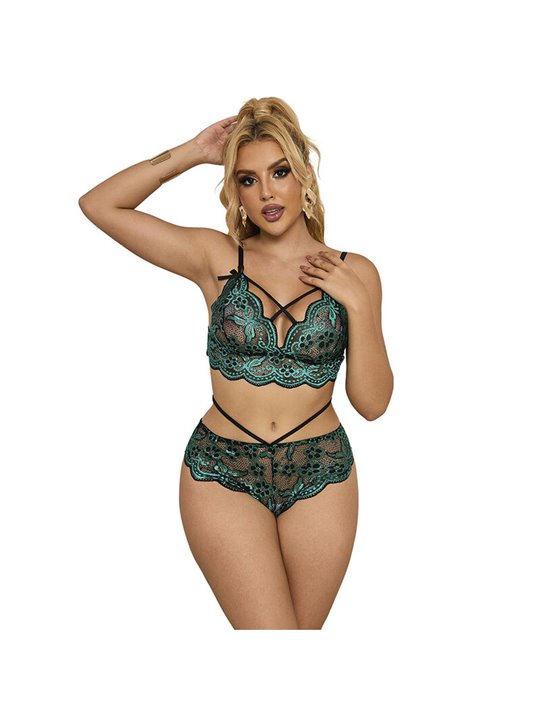Subblime 954086 - Completo Intimo Reggiseno + Slip in Pizzo Verde S/M
