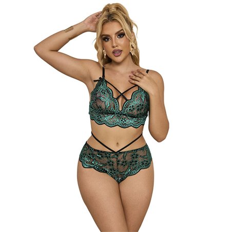 Subblime 954086 - Completo Intimo Reggiseno + Slip in Pizzo Verde S/M