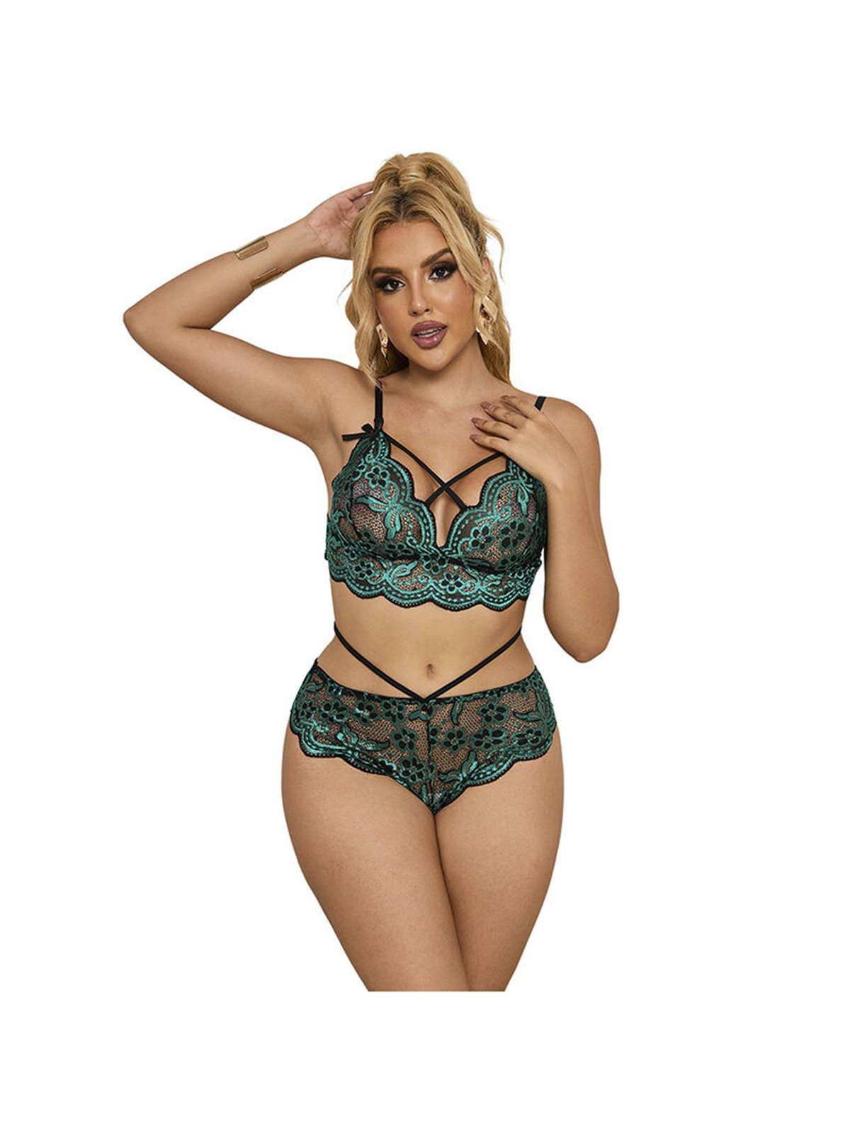 Subblime 954086 - Completo Intimo Reggiseno + Slip in Pizzo Verde S/M