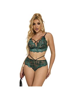 Subblime 954086 - Completo Intimo Reggiseno + Slip in Pizzo Verde S/M