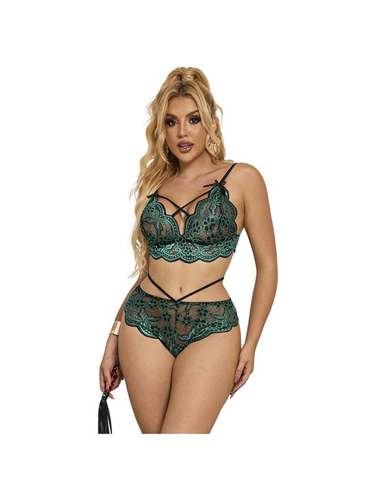 Subblime 954086 - Completo Intimo Reggiseno + Slip in Pizzo Verde S/M