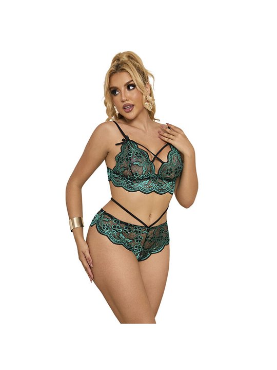 Subblime 954086 - Completo Intimo Reggiseno + Slip in Pizzo Verde S/M