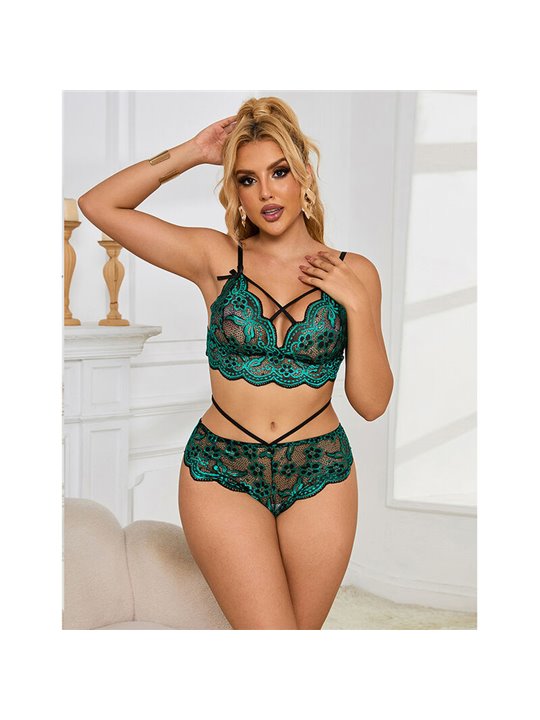 Subblime 954086 - Completo Intimo Reggiseno + Slip in Pizzo Verde S/M