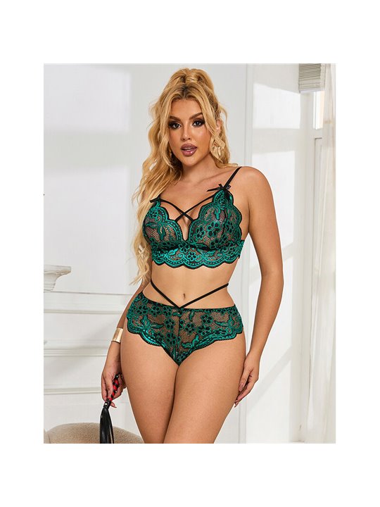 Subblime 954086 - Completo Intimo Reggiseno + Slip in Pizzo Verde S/M