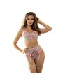 Subblime - 954109 Bra + Panties With Garter Belt Floral Design Blue S/M