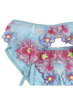 Subblime 954109 - Reggiseno + Slip + Reggicalze Floreale Blu S/M