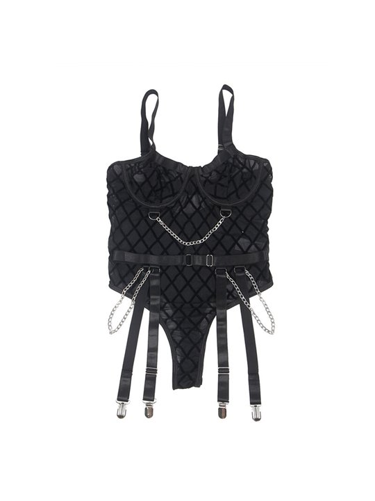 Subblime 954260 - Body con Catene + Cintura Reggicalze Nero S/M