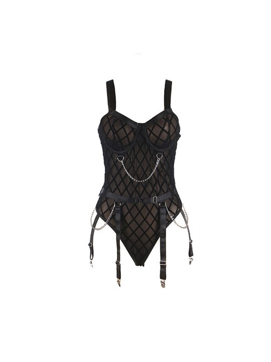 Subblime 954277 - Body con Catene + Cintura Reggicalze Nero L/XL