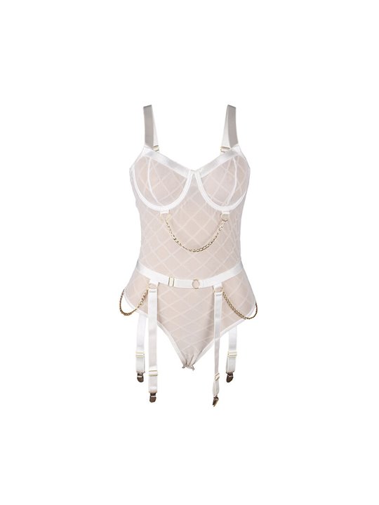 Subblime 954291 - Body con Catene + Cintura Reggicalze Bianco L/XL