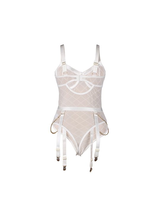 Subblime 954291 - Body con Catene + Cintura Reggicalze Bianco L/XL
