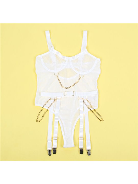 Subblime 954291 - Body con Catene + Cintura Reggicalze Bianco L/XL