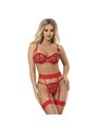 Subblime - 954338 Heart Print Bra + Thong + Garter Belt Red L/Xl