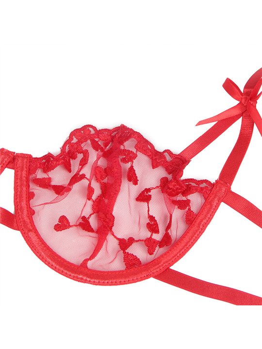 Subblime - 954338 Heart Print Bra + Thong + Garter Belt Red L/Xl