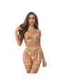 Subblime 954345 - Completo Intimo 3 Pezzi in Pizzo Floreale Giallo S/M