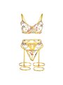 Subblime - 954345 Bra + Thong + Garter Belt Floral Design Yellow S/M