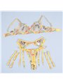 Subblime 954345 - Completo Intimo 3 Pezzi in Pizzo Floreale Giallo S/M