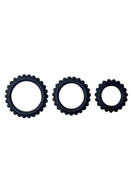 Baile Titan - Set 3 PZ Anelli Fallici in Silicone Nero 28 + 24 + 19 CM