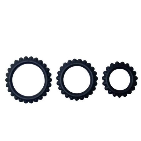 Baile Titan - Set 3 PZ Anelli Fallici in Silicone Nero 28 + 24 + 19 CM