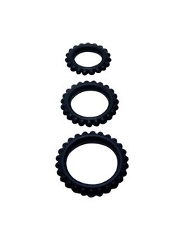 Baile Titan - Set 3 PZ Anelli Fallici in Silicone Nero 28 + 24 + 19 CM