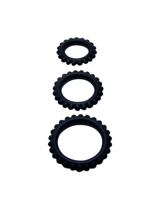 Baile Titan - Set 3 PZ Anelli Fallici in Silicone Nero 28 + 24 + 19 CM