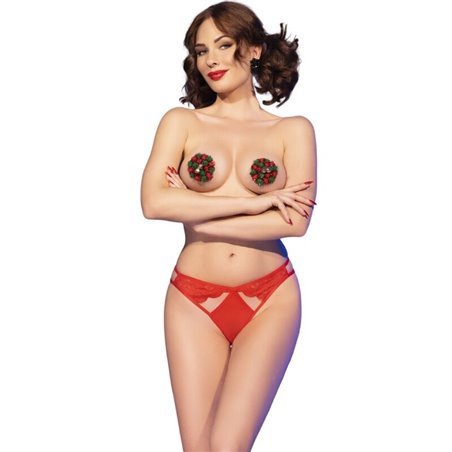 Chilirose CR 4839 - Set di Natale Copri Capezzoli + Slip Rosso L/XL