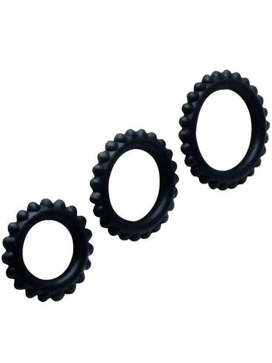 Baile - Titan Set 3Pcs Cock Ring Black 2.8 + 2.4 + 1.9 CM