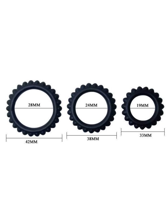 Baile Titan - Set 3 PZ Anelli Fallici in Silicone Nero 28 + 24 + 19 CM