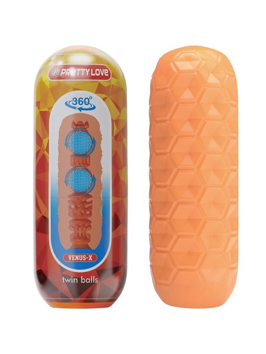 Pretty Love Twin Balls - Masturbatore per Uomo in Silicone Arancione